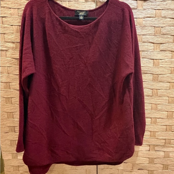 Charter Club 100% Cashmere Burgundy Ruby Red Wine Crew Neck Sweater Women L - Picture 3 of 5
